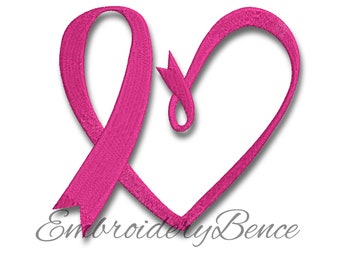 Breast cancer ribbon embroidery machine design heart pes hoop file