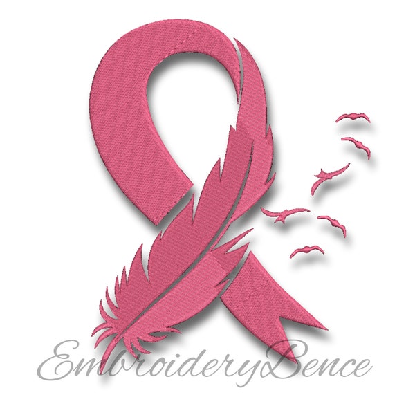 Feather breast cancer embroidery machine design pes ribbon