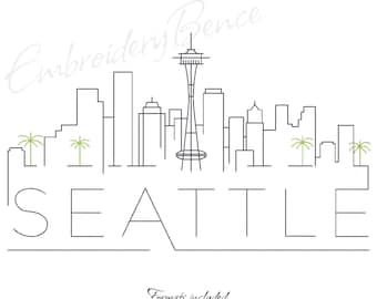 Diseños de bordado del horizonte de Seattle para máquinas de bordar, patrón PES, descarga digital instantánea