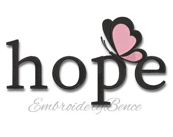 Hope Breast Cancer ribbon embroidery machine design butterfly pes pattern