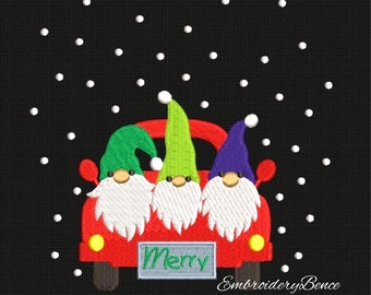 Christmas gnomes embroidery machine design pes truck pe instant digital download