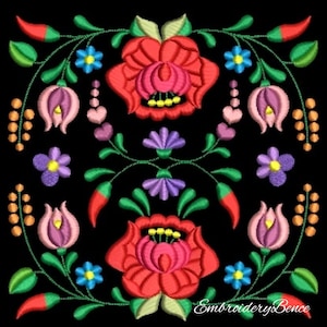 Machine embroidery designs Hungarian Kalocsa flower square folk pes
