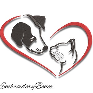 Dog and cat embroidery designs love heart pes pattern