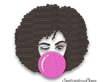 Afro girl embroidery machine designs women instant digital download pattern