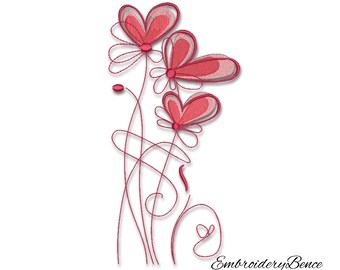 Flower embroidery machine designs heart pes instant digital file