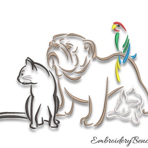 Embroidery machine designs animals pes cat dog parrot rabbit
