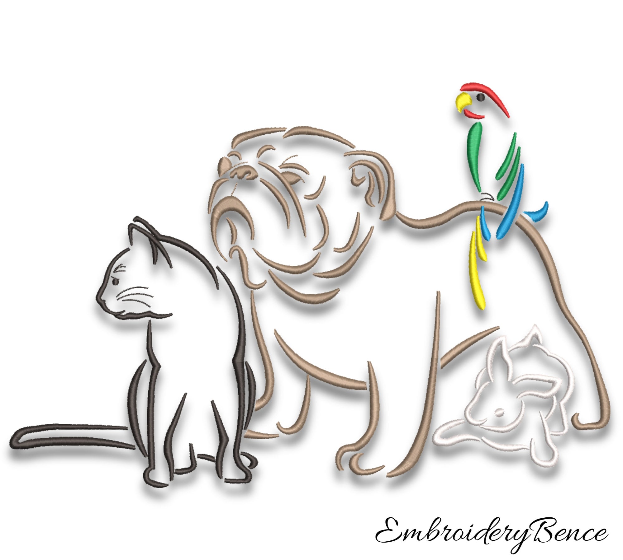Embroidery machine designs animals pes cat dog parrot rabbit