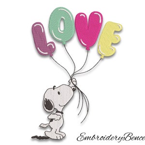 Peanuts Hund Liebe Stickdatei Luftballons Pes Maschinenmuster