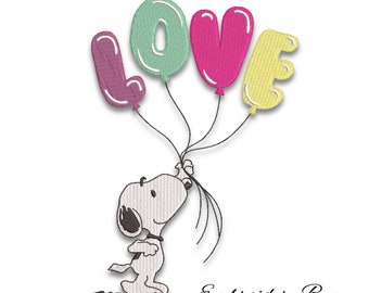 Peanuts Dog love embroidery design balloons pes machine pattern