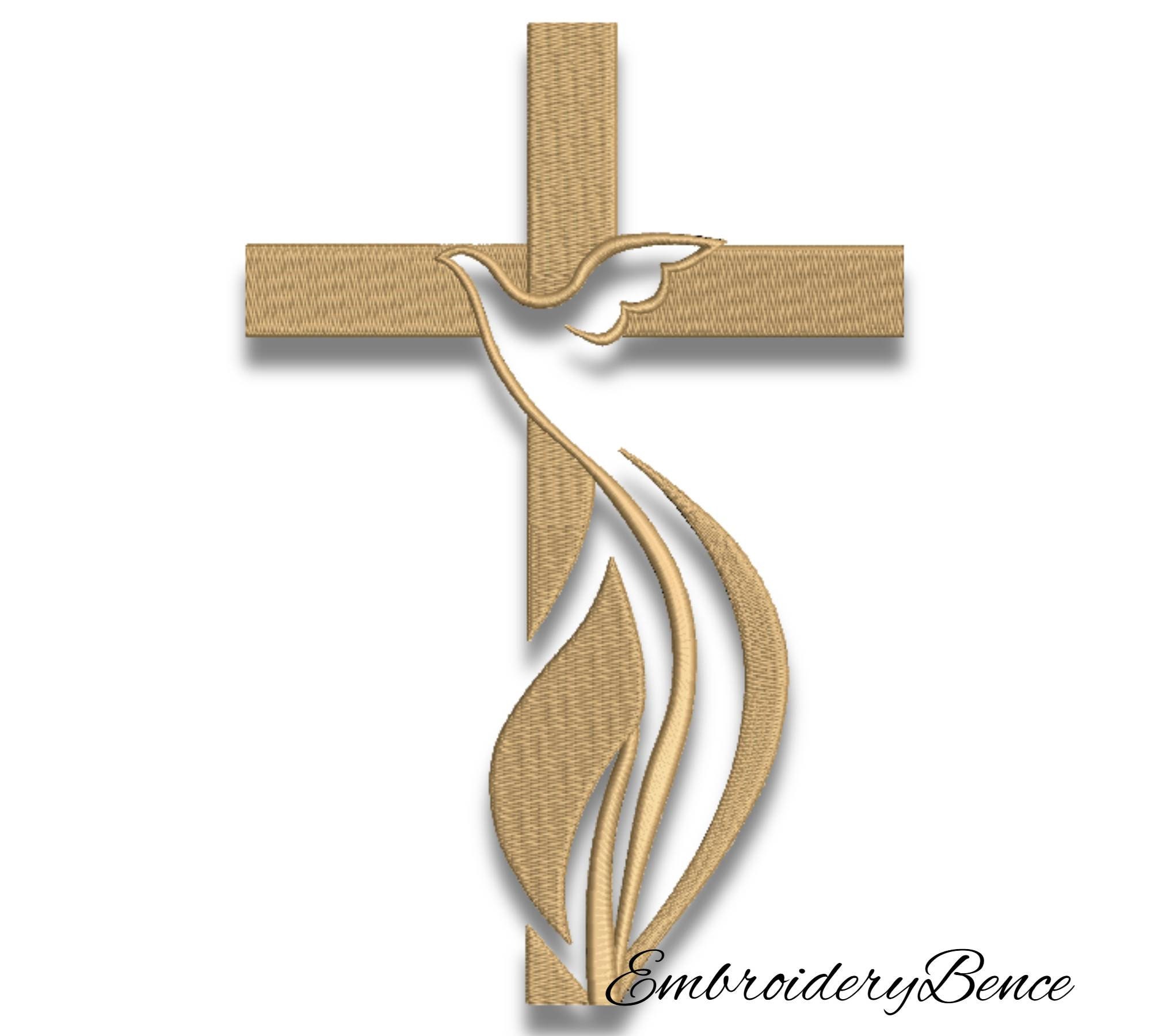 Dove cross embroidery design church logo pes pattern