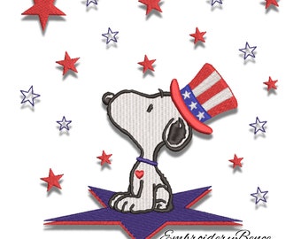 Peanuts Dog 4th of July Embroidery Machine Design (PES File)