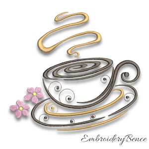 Coffee Cup Embroidery Machine Design Pes Kitchen Instant Digital Download