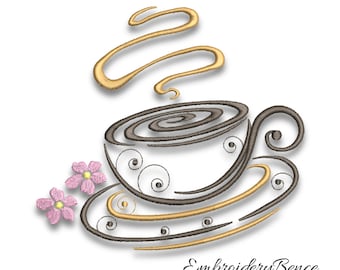 Coffee Cup Embroidery Machine Design Pes Kitchen Instant Digital Download
