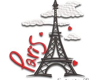 Paris embroidery designs Eiffel tower pes machine pattern love