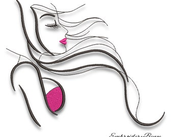 Woman Portrait Embroidery Design, Modern Art Pattern (PES, JEF, DST)