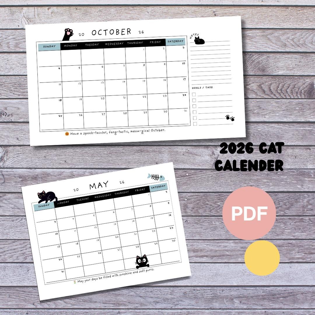 2026 Black Cat Calender - Etsy