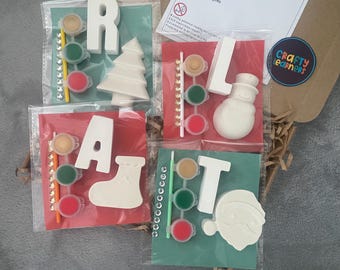 Paint Your Own Christmas Mini Kits | Personalised Name Initial Letter | Plaster Models | Party Bag Favours | Xmas Eve Box | Stocking Filler