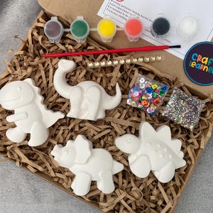 Kit de manualidades "Pinta tus propios dinosaurios" / Set de manualidades para niños y adultos / Modelos de yeso / Regalo de cumpleaños / Actividad artística creativa