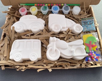 Paint Your Own Vehicles Craft Kit | Car Van Bus Motorbike | Craft Set for Kids & Adults | Plaster Models | Birthday Present Gift