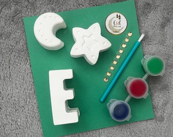 Paint Your Own Eid Mubarak Craft Kit | Party Bag Fillers | Personalised Name | Plaster Models | Gift | Celebrate | Ramadan | Moon Star