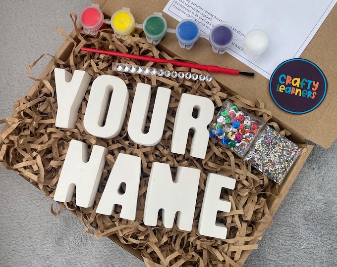 Paint Your Own Name or Word Craft Kit | Craft Set for Kids & Adults | Personalised Gift | Plaster Models | Party Favours | Birthday Present
