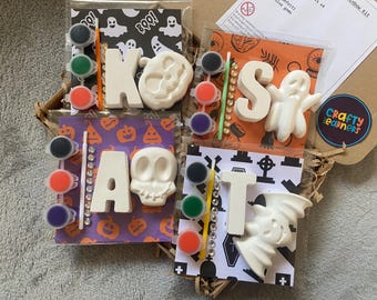 Kits de pintura para Halloween / Letras personalizadas con nombre / Murciélagos, fantasmas, calabazas y calaveras / Modelos de yeso / Recuerdos para fiestas / Truco o trato