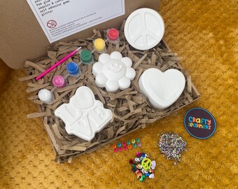 Kit de manualidades "Pinta tu propia paz y amor" / Set de manualidades para niños y adultos / Modelos de yeso / Regalo de cumpleaños / Festival de Glastonbury de verano