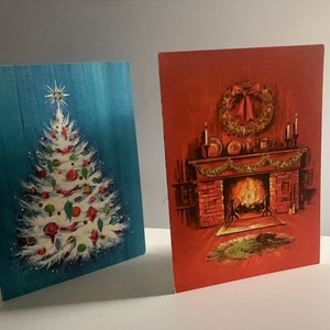 2-vintage-antique Christmas tree and fireplace cards