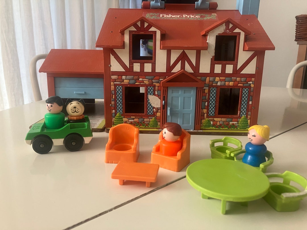 80s-fisher Price-little People House-car-dog-dolls Mom-dad-son-garage ...