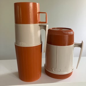 Vintage thermos set of 2-brown and beige thermos-retro thermos-coffee thermos-retro camping-vintage coffee thermos