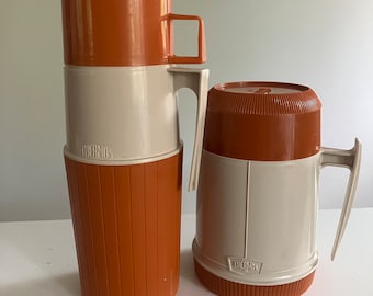 Vintage thermos set of 2-brown and beige thermos-retro thermos-coffee thermos-retro camping-vintage coffee thermos