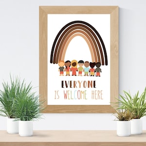 Everyone Is Welcome Here, Diverse and Inclusive Poster for Classroom, Playroom, Pediatrician Office, etc