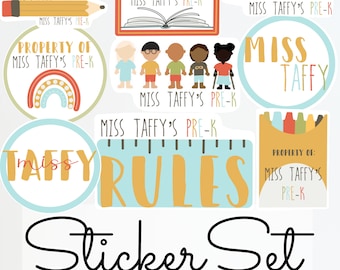 Custom Bright and Happy Teacher Labels, Waterproof Stickers for Classroom Use