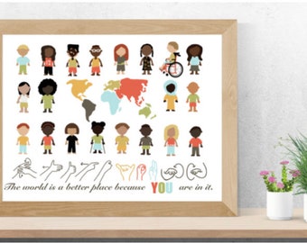 Il mondo è meglio Diversificato e inclusivo inglese / ASL poster