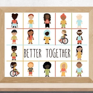 Aula o sala de niños Póster diverso e inclusivo "Better Together"