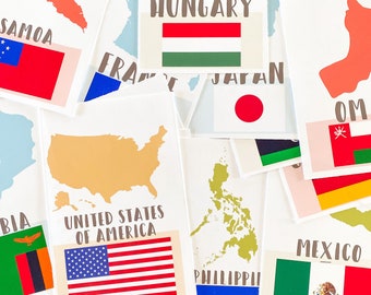 A-Z Pays à travers le monde Cartes imprimables avec drapeau de pays et contour de pays, TÉLÉCHARGEMENT NUMÉRIQUE, IMPRIMABLE