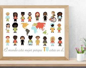 Poster in aula inclusivo e diversificato spagnolo "el mundo está mejor"