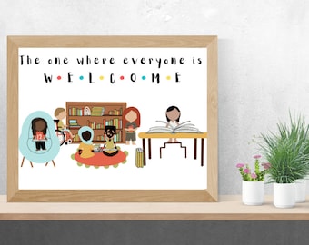 Amici tema variegato poster della biblioteca in classe "The One Where Everyone Was Welcome"