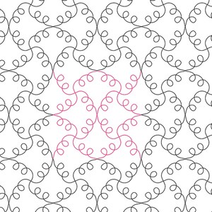 May include: A white background features a repeating black and pink swirl pattern. The text "Double Run" is in the upper right corner. The text "21 sizes" is in the lower right corner. A cluster of pink balloons is in the upper left corner.