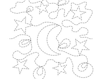 Moon and Stars Stipple Single Run  Quilt Block Longarm and Machine Embroidery design