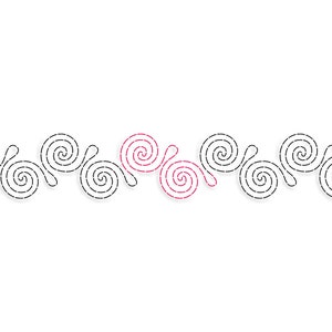 Puede incluir: Una fila de diseños de espiral en blanco y negro con un solo diseño de espiral rosa en el centro. El texto "Balloon Embroidery" está en la esquina superior izquierda de la imagen.