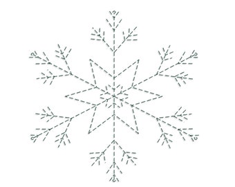 May include: A black and white snowflake design with a dashed line effect. The design is for embroidery and comes in 21 sizes.