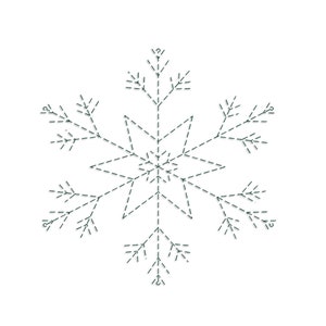 May include: A black and white snowflake design with a dashed line effect. The design is for embroidery and comes in 21 sizes.