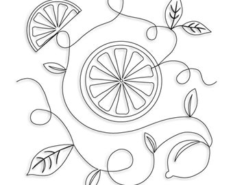 Lemon | Lime | Orange | Citrus Single Run Edge to Edge Continuous Quilt Block Embroidery design