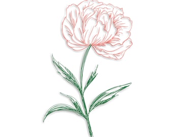 Peony Flower |  Non-Stop Line Continuous Machine Embroidery Design Pattern