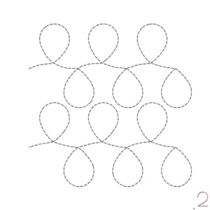 Könnte beinhalten: Eine Schwarzweiß-Zeichnung eines Ballon-Stickmusters in einem einzigen Durchgang mit 21 Größen. Das Muster besteht aus einer Reihe verbundener Kreise, die eine Kette bilden.