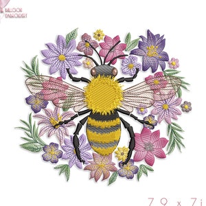 Bee in the Flowers Light Sketchy Machine Embroidery Design Pattern