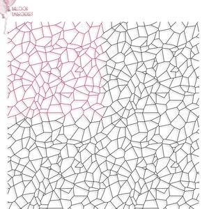 May include: A black and white geometric pattern with a pink geometric pattern in the top left corner. The text "Balloon Embroidery" is in the top right corner.