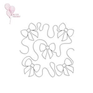 Może przedstawiać: Czarno-biały rysunek pięciu kokardek z wstążkami związanymi w kółko.