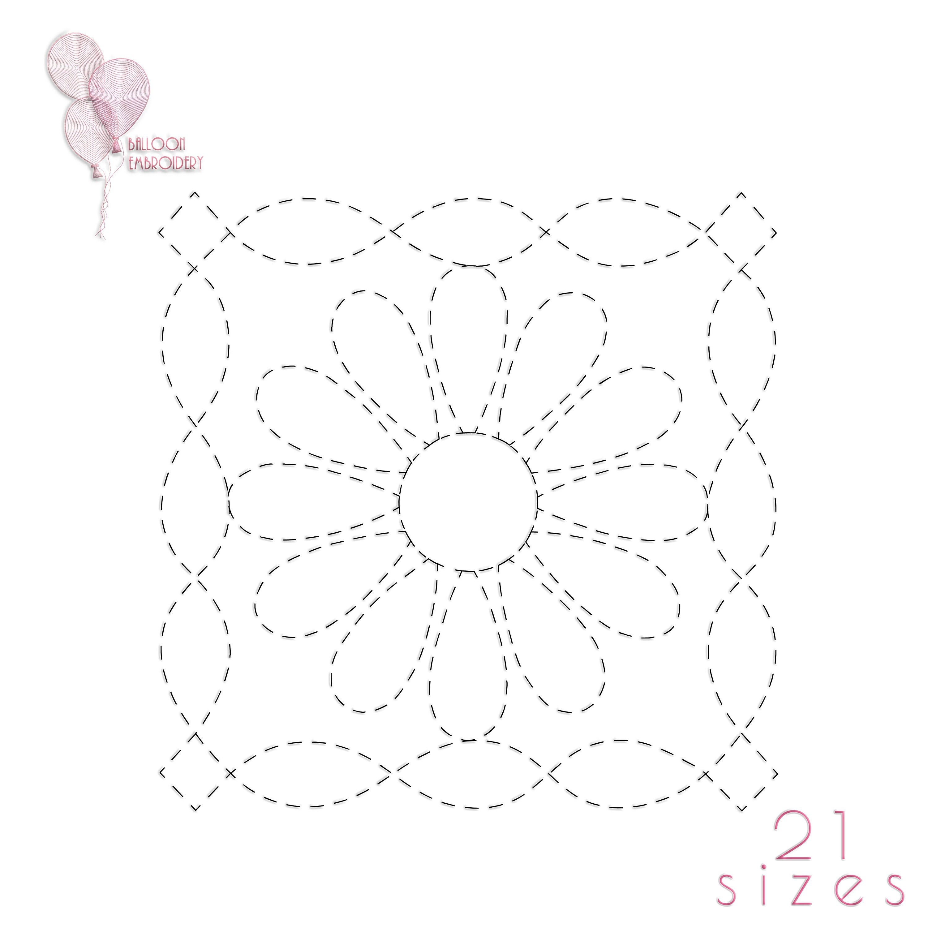 Flower Single Run Quilt Block Embroidery design.